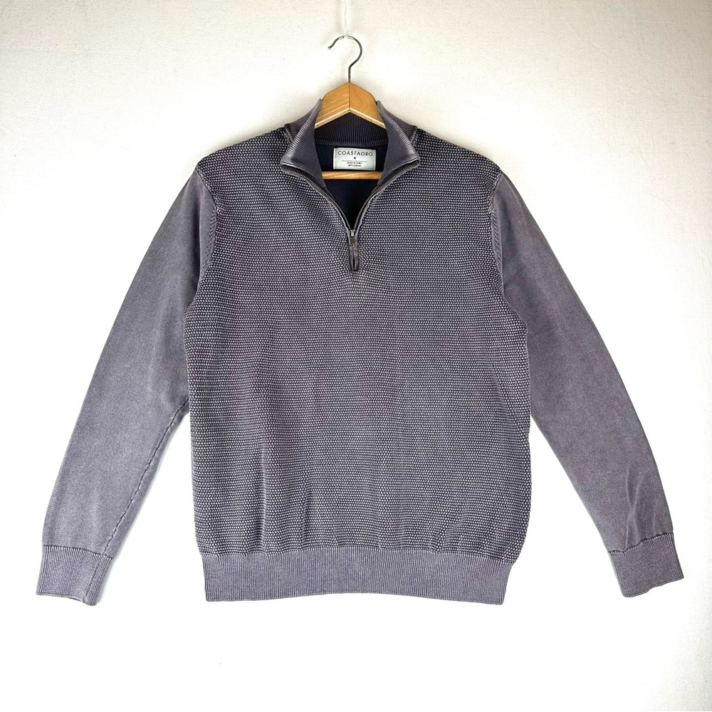 Coastaoro Quarter Zip Pigment Dye Textured Sweater Cotton‎ Office